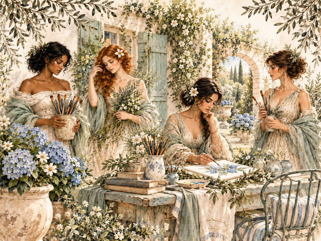 Amara, Elodie, Zuri and Ameera in the Serenity Courtyard garden